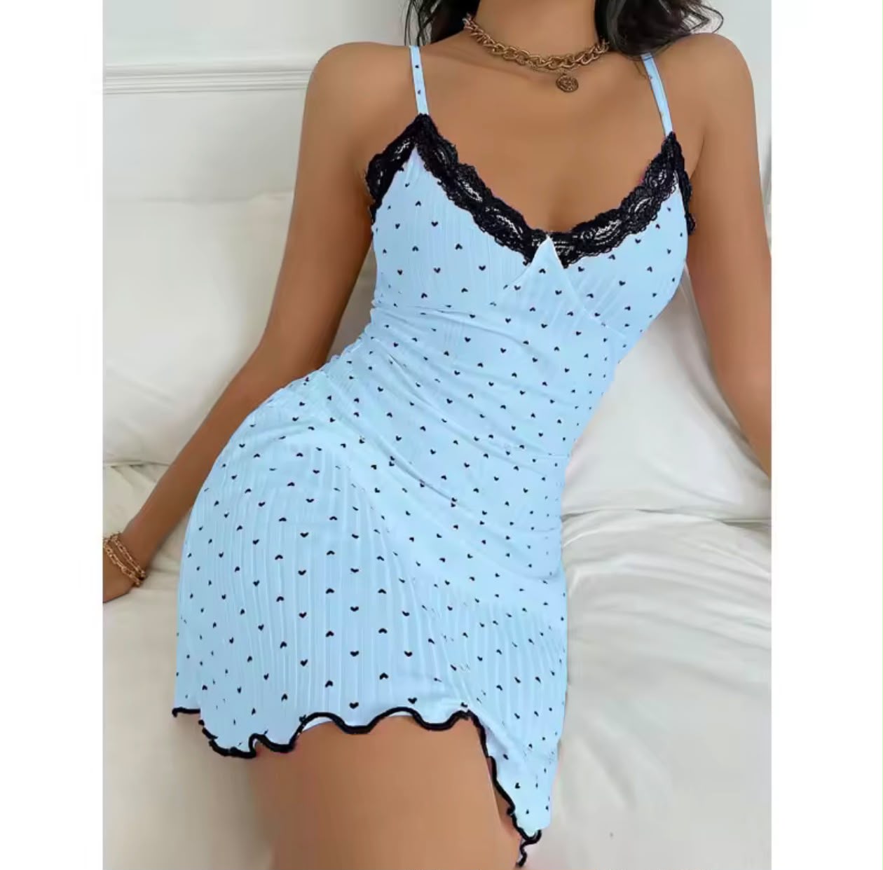 fitted heart print nightwear