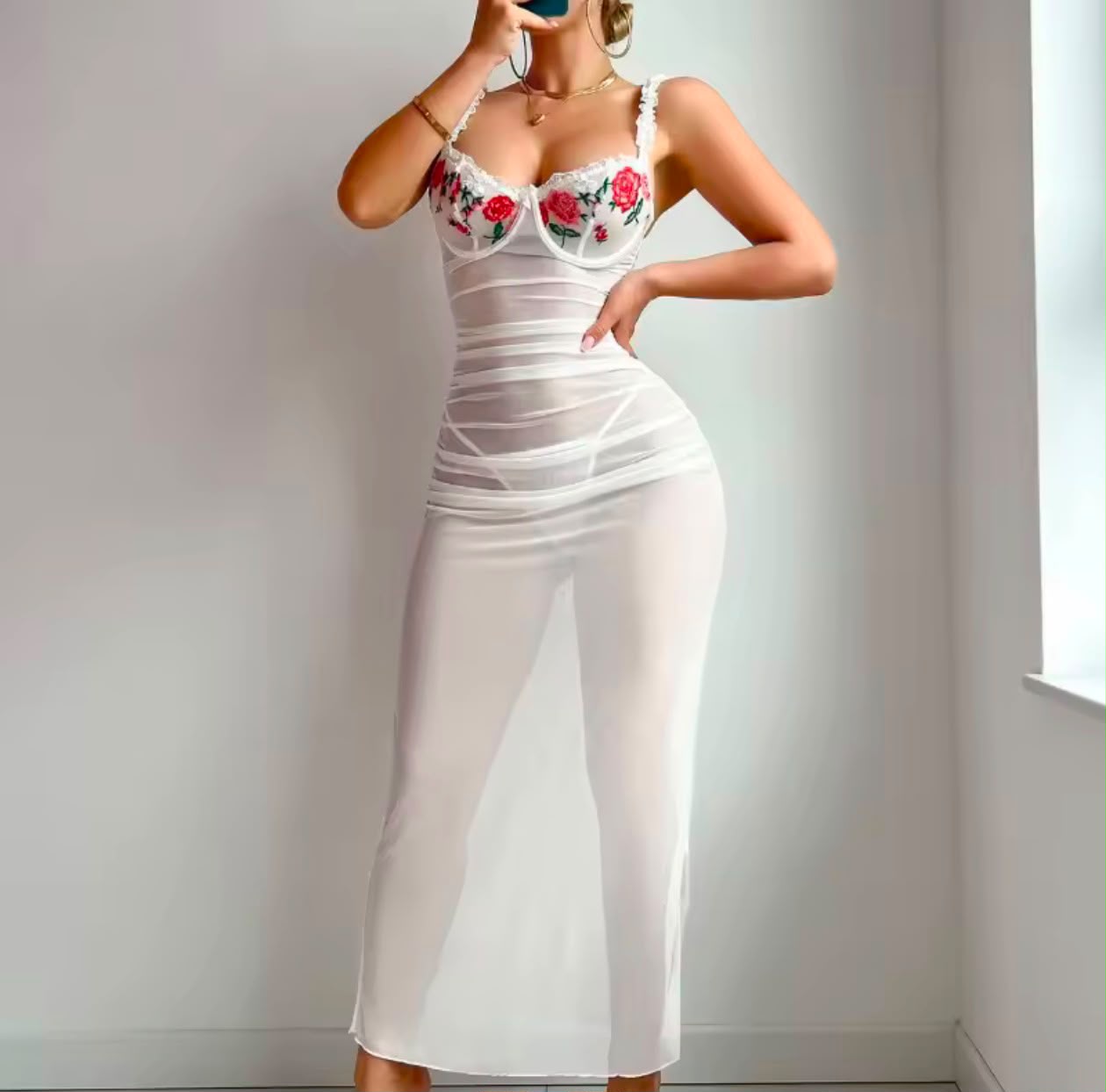floral embroidery long net (3699)lingerie